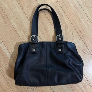Coach soho Black Leather Buckle Satchel Tote Shoulder Bag Hand Purse
